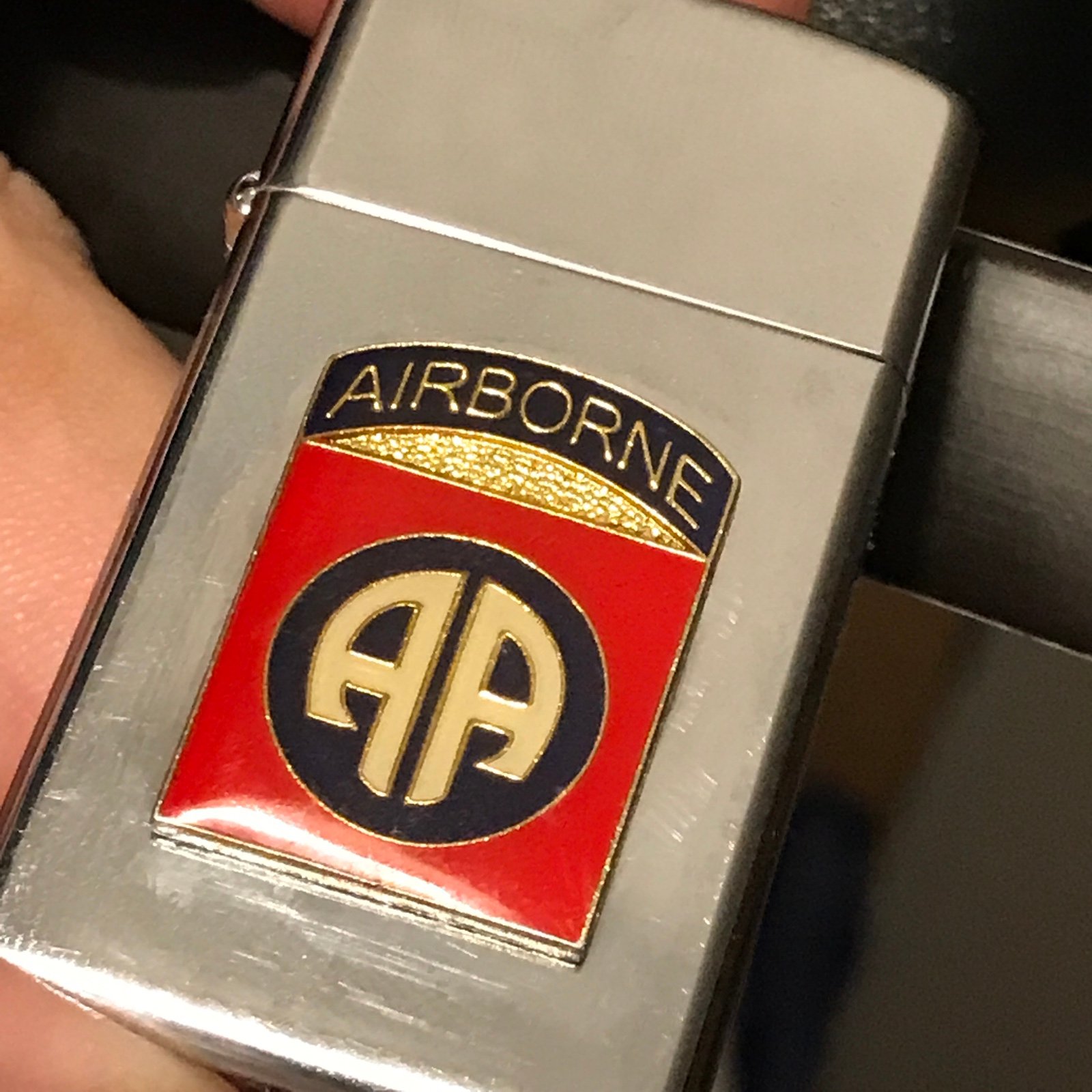 Vintage 1998 82nd Airborne Zippo Slim Lighter High Polish Chrome Mint