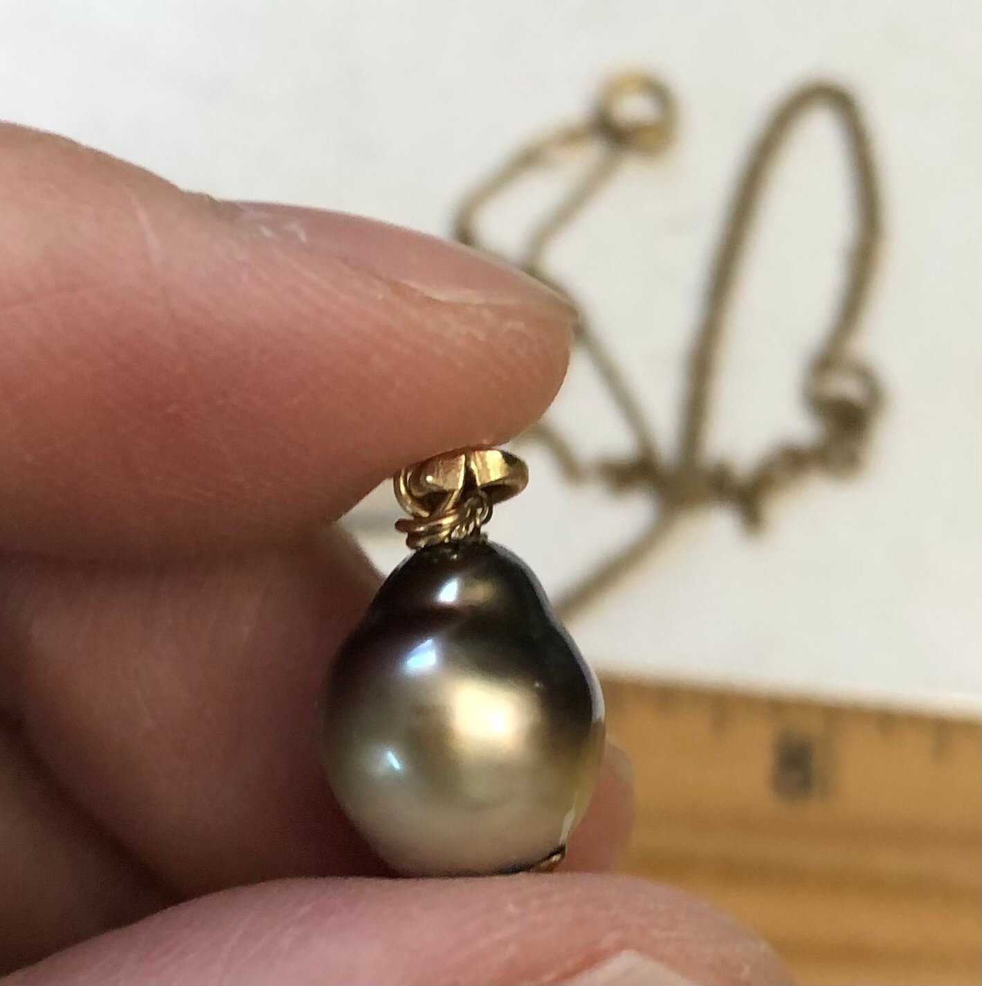 Handmade genuine two tone Tahitian pearl solitaire necklace in 14k GF 18” long