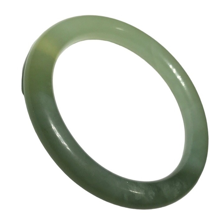 STUNNING VINTAGE GENUINE ROUND NATURAL UNTREATED GREEN JADEITE BANGLE BRACELET R