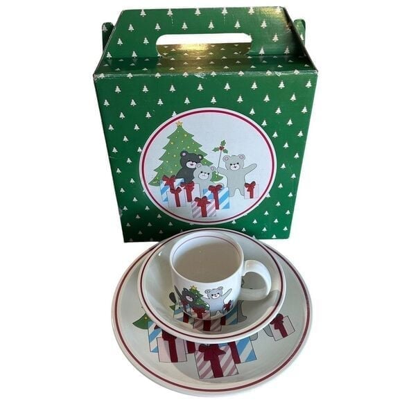Vintage Studio Nova Bearing Gifts Teddy Bear Christmas Kid Dinner Plate Set