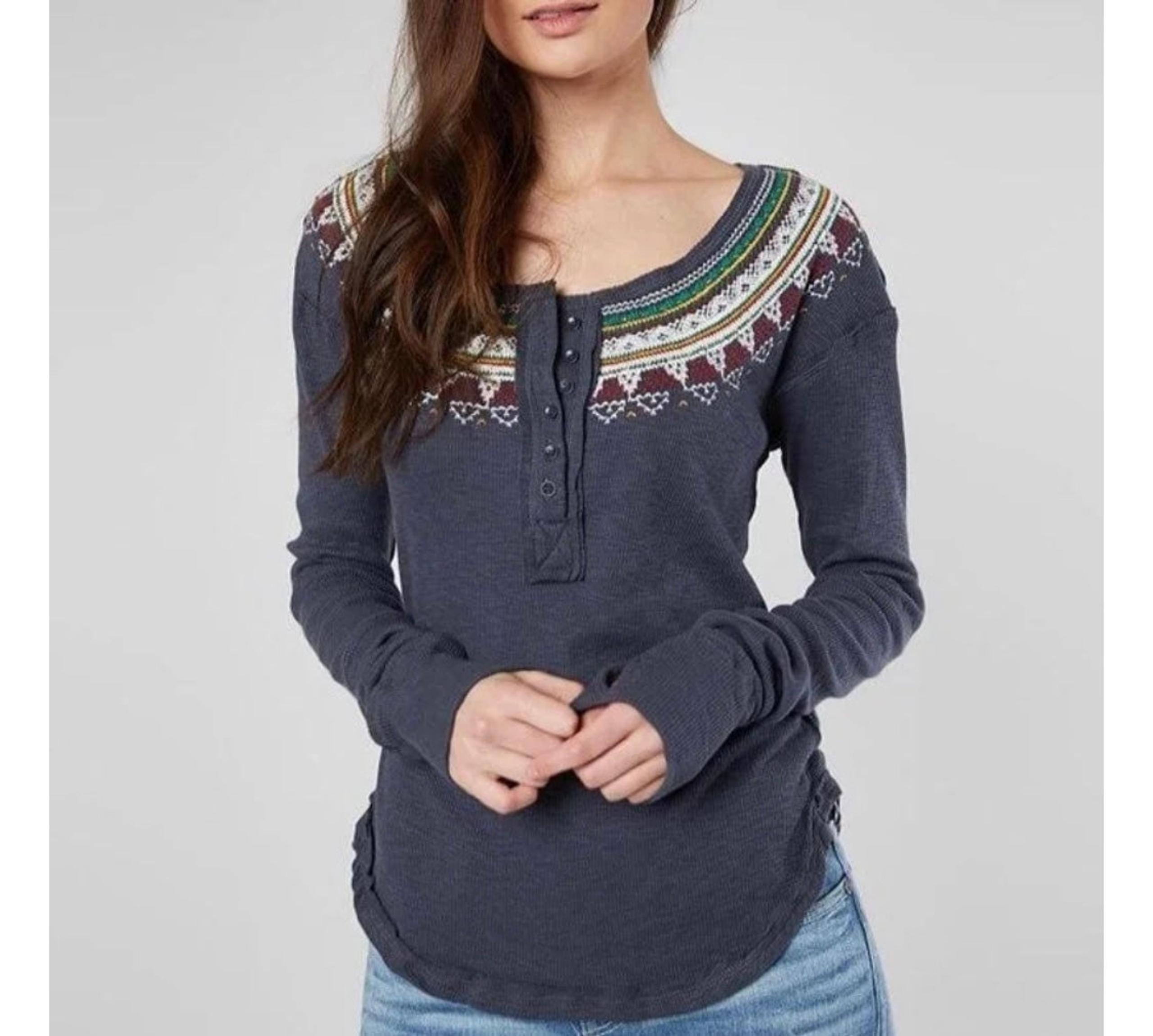Free People Fair Isle Embroidered Henley
