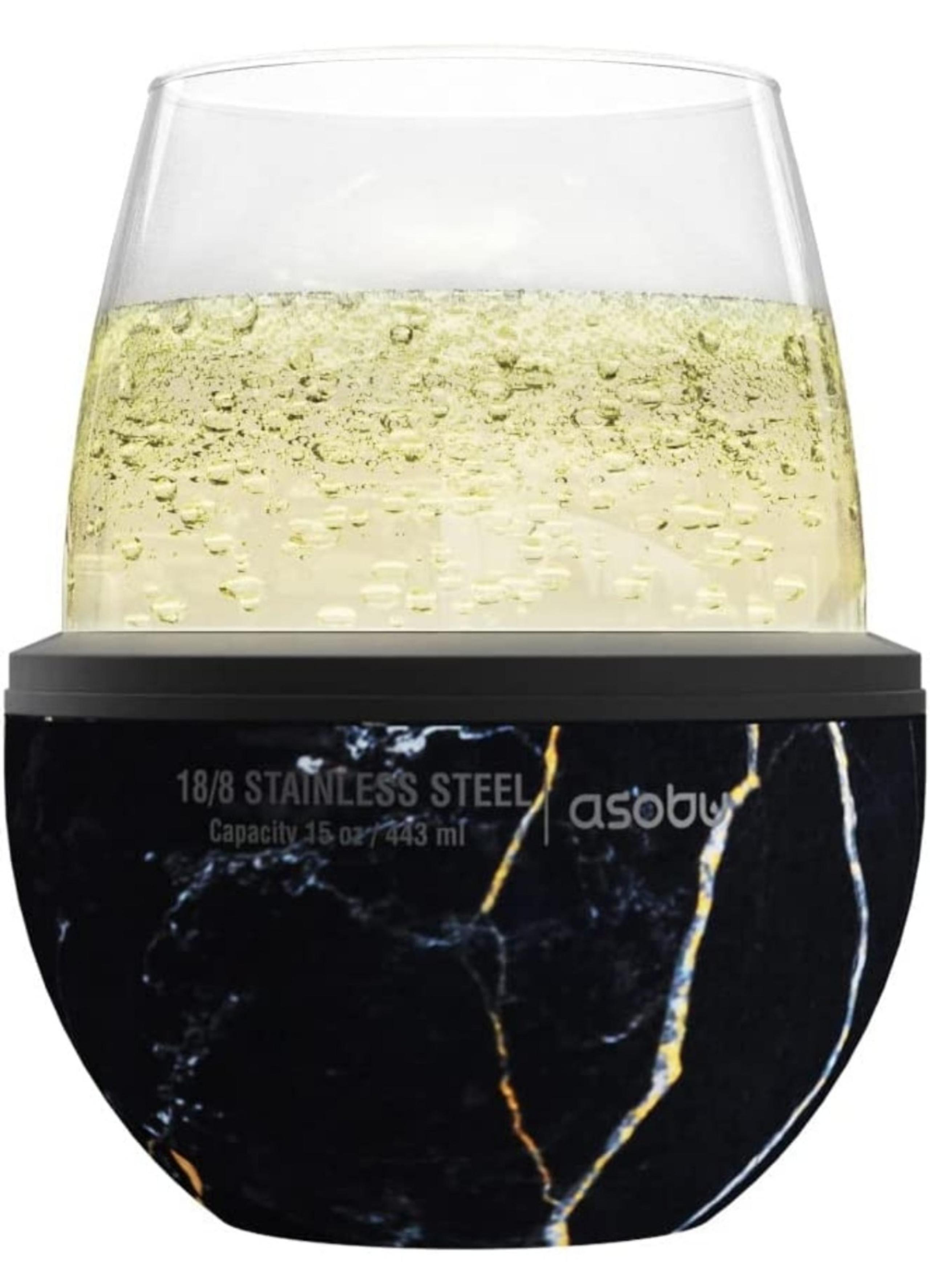 Vacuum Insulated Stemless Wine Glass & Sleeve (Midnight Marble)