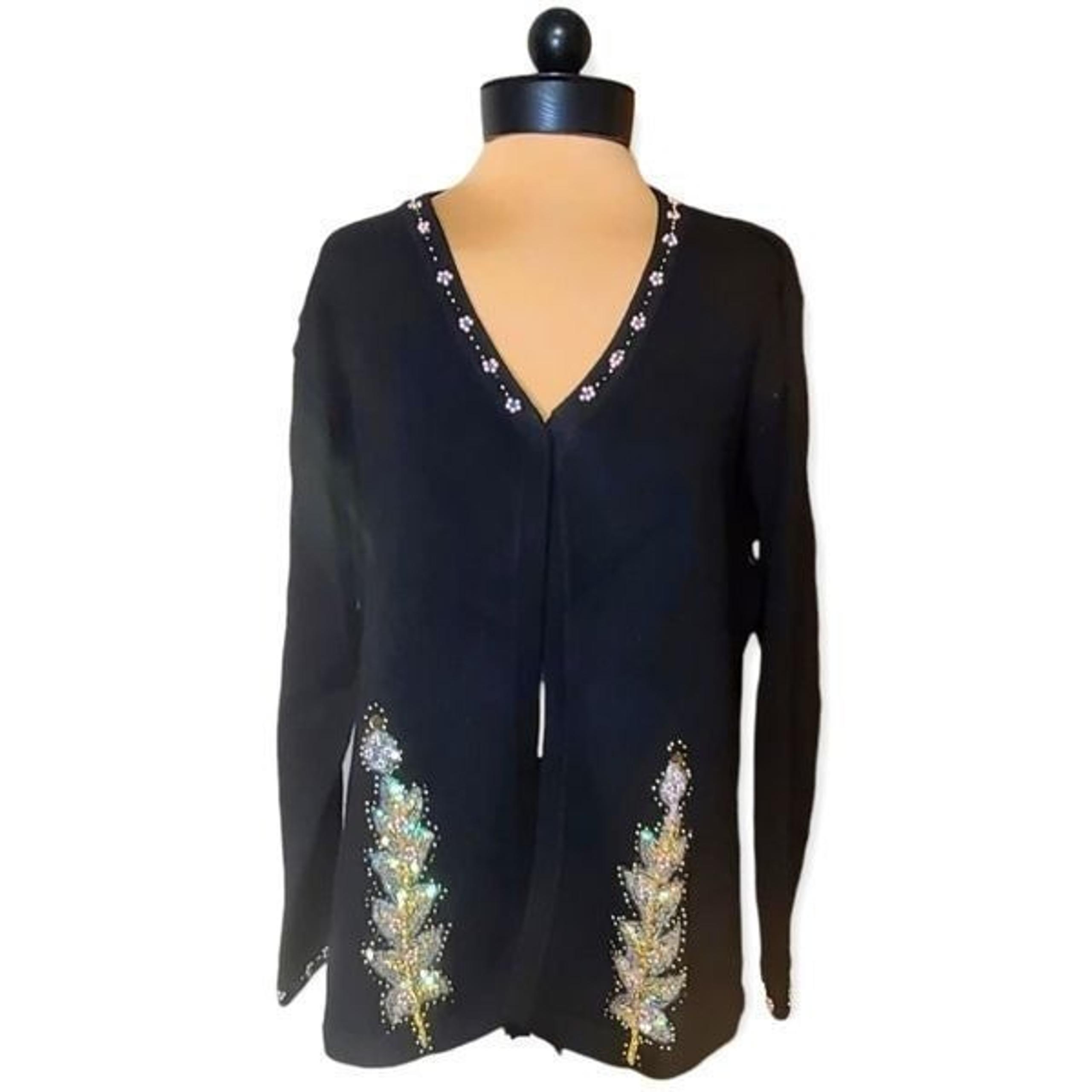 Storybook Knits Black Embellished Beaded Cardigan Large