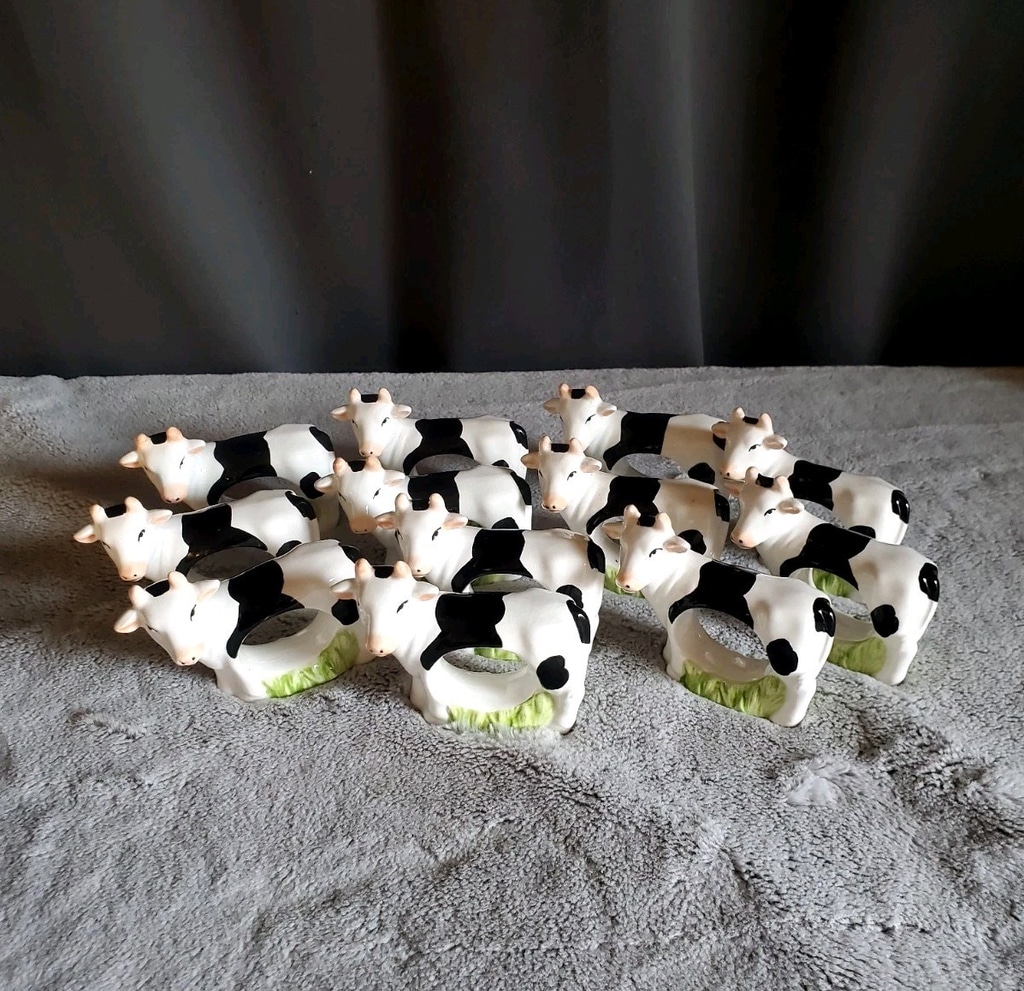 Cow Holstein Dairy Kemp & Beatley Napkin Rings Ceramic Set Of 12