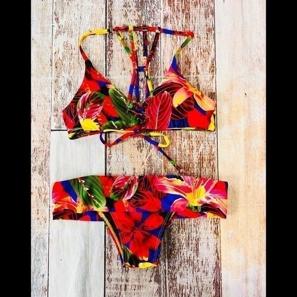 Khongboon Swimwear two piece tropical bikini size xs