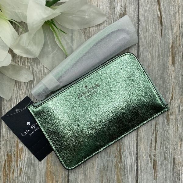 Kate Spade Lucy Metallic Small L-zip Wristlet Bag Wallet Purse
