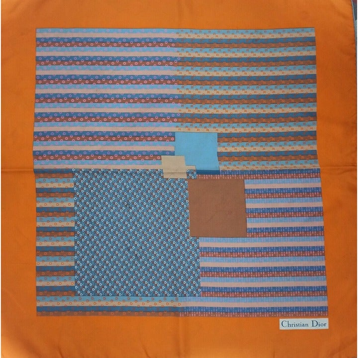 CHRISTIAN DIOR Orange Geometric Monogrammed Silk Scarf 30 / 30” GC