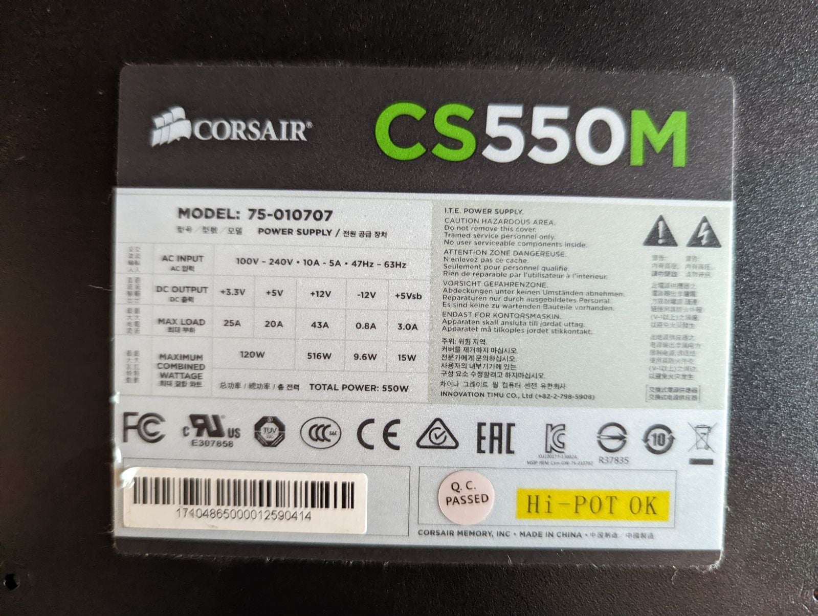 Corsair cs550m power supply