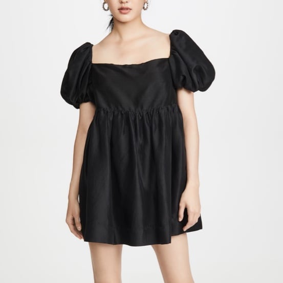 Brand new Azeeza black Kam puff sleeve raw silk mini dress