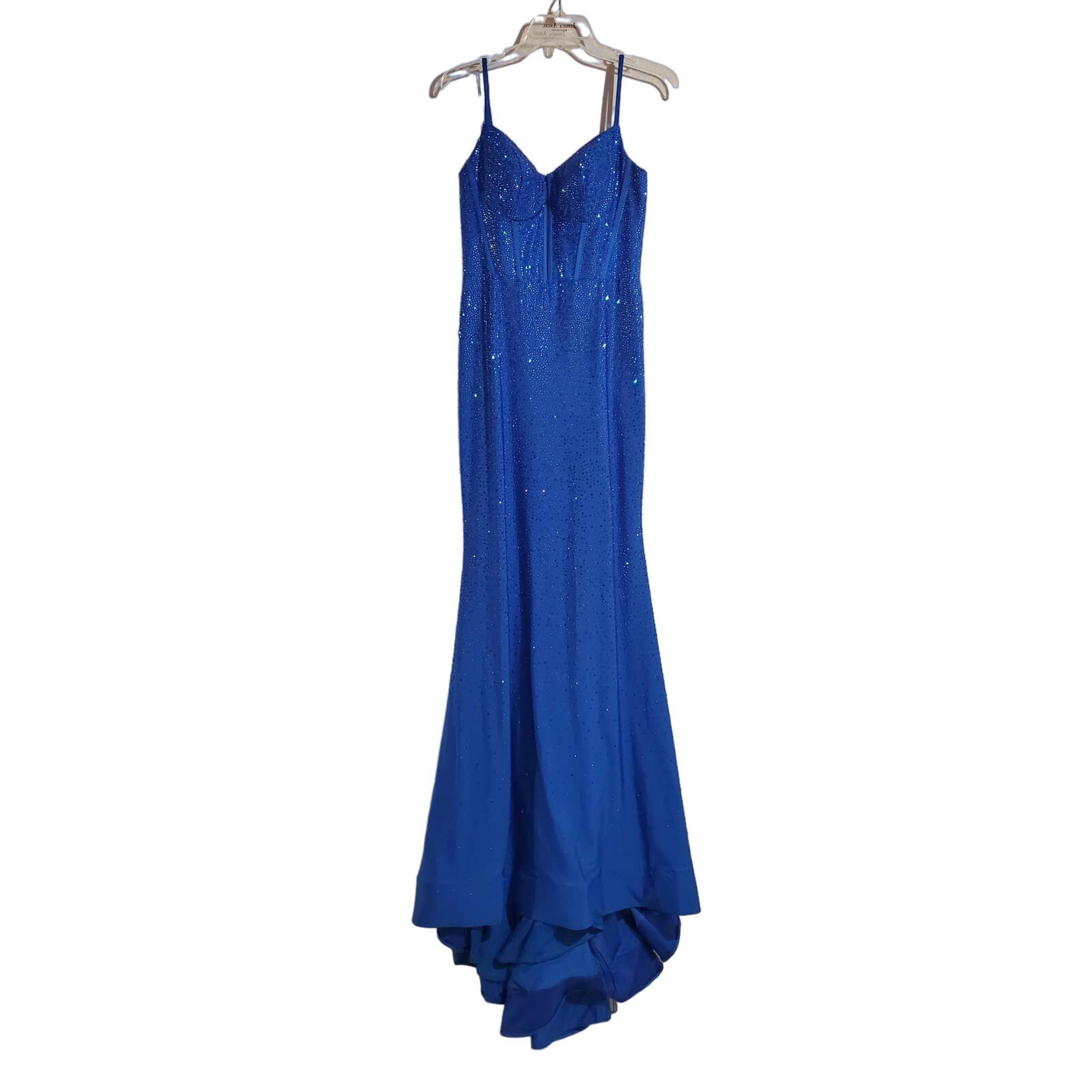 Sherri Hill Corset Rhinestone Maxi Gown Womens Size 8 Prom Homecoming Dress Blue