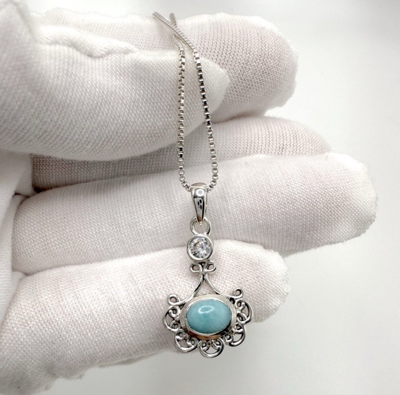 Larimar and Clear Cz .925 Sterling Silver Necklace