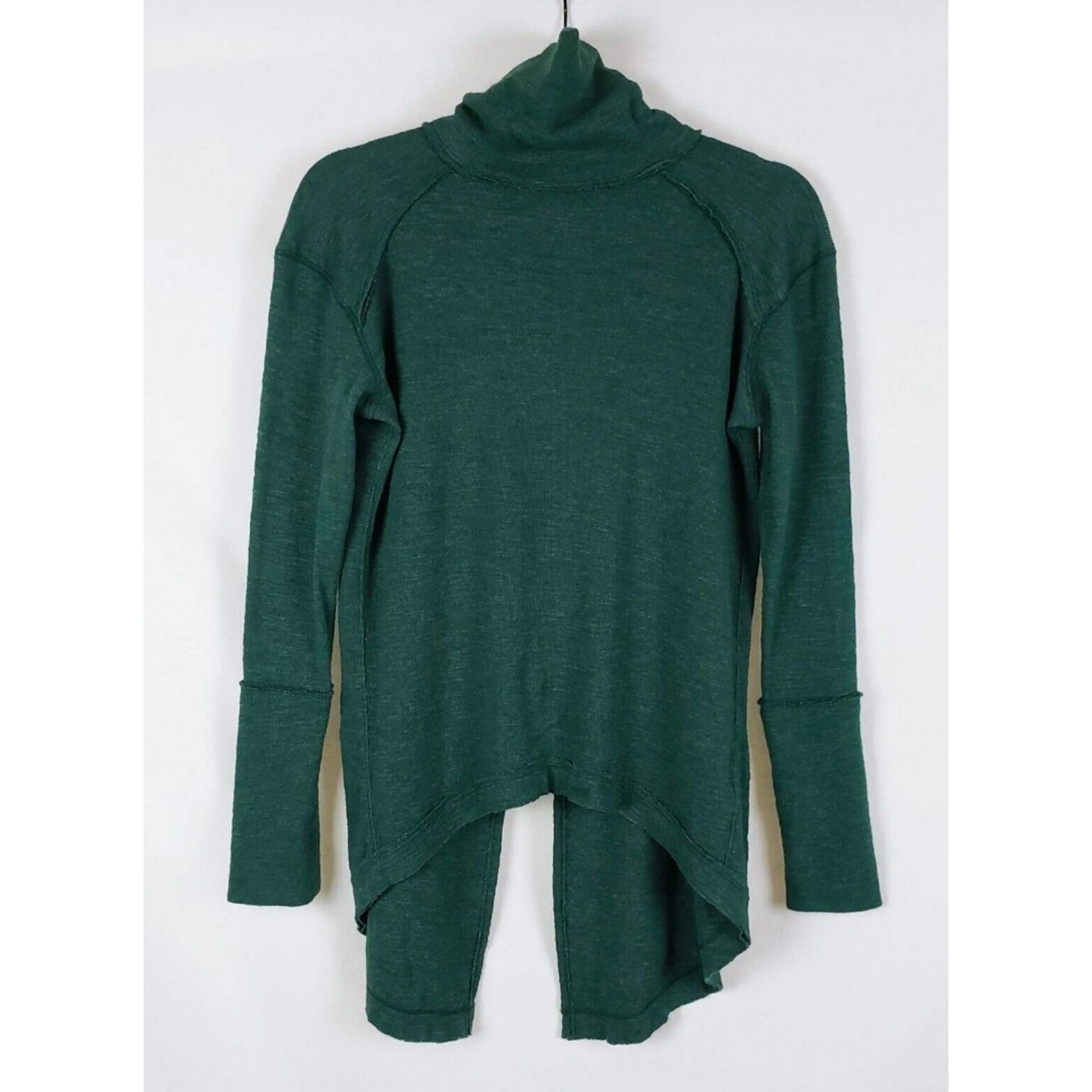 We The Free Turtleneck Sweater Split Back Green Poly-Cotton Size XS Poly-Cotton