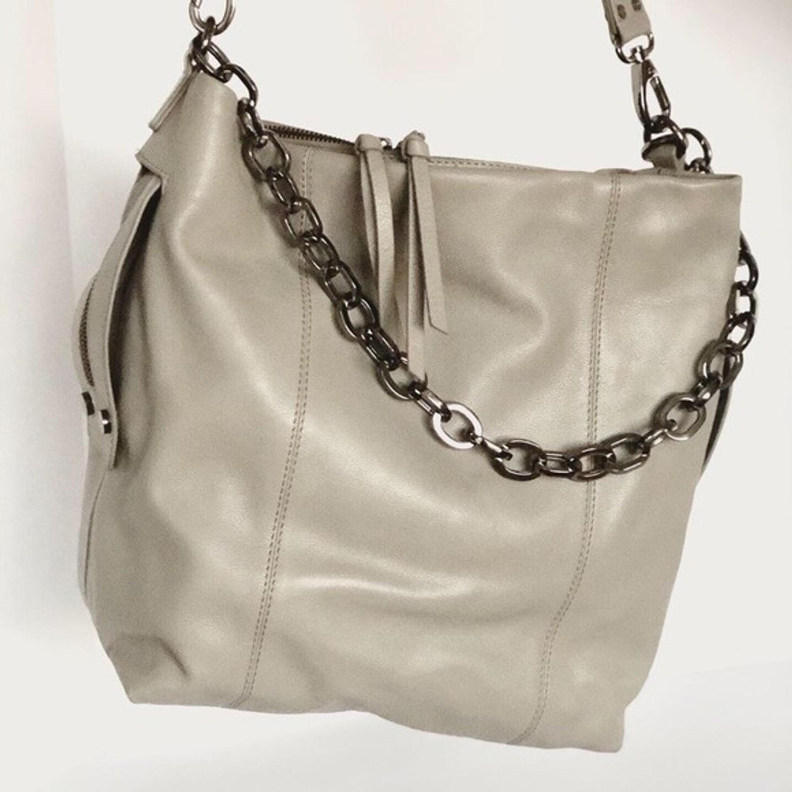Kooba Dante Hobo Grey Crossbody Handbag Leather XL Chain Strap Purse