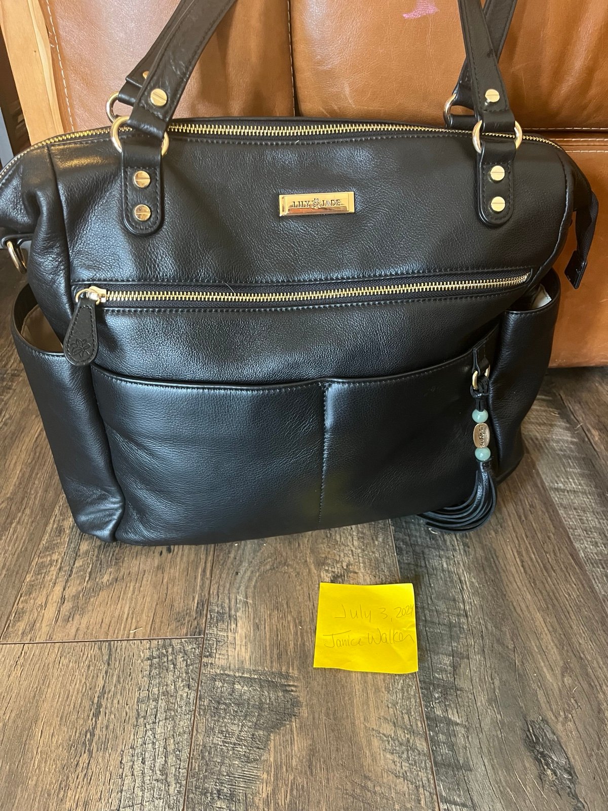 Lily Jade Black Leather Sarah Grace diaper bag