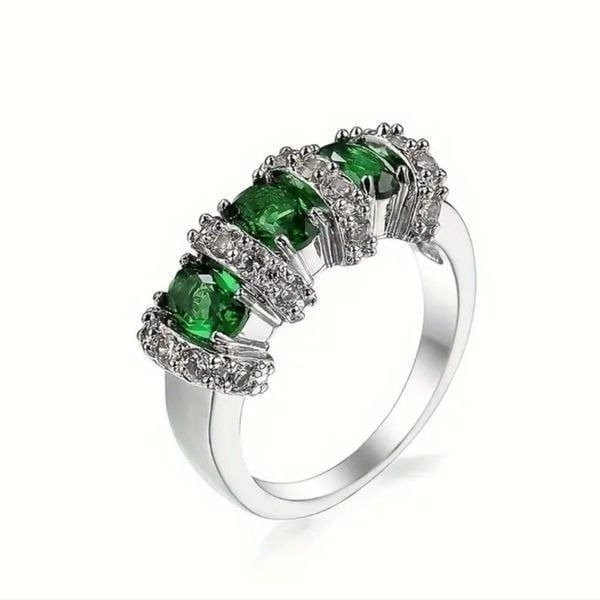 Emerald Green Stone Inspired Statement Ring Size 10