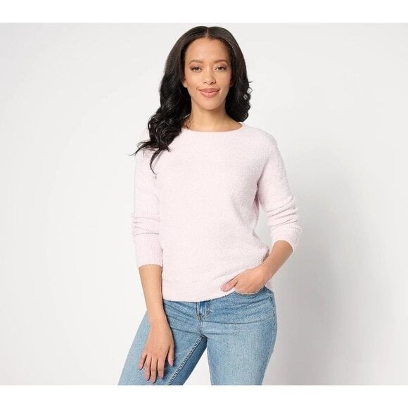 Barefoot Dreams CozyChic Lite Ribbed Sleeve Pullover Lotus Pink,Small