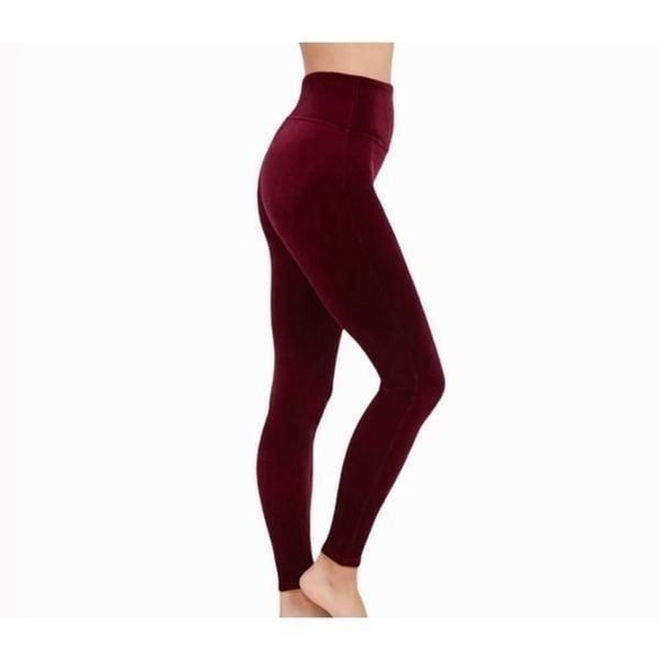 Spanx Womens Rich Burgundy High Rise Velvet Stretch Pull On Leggings Small