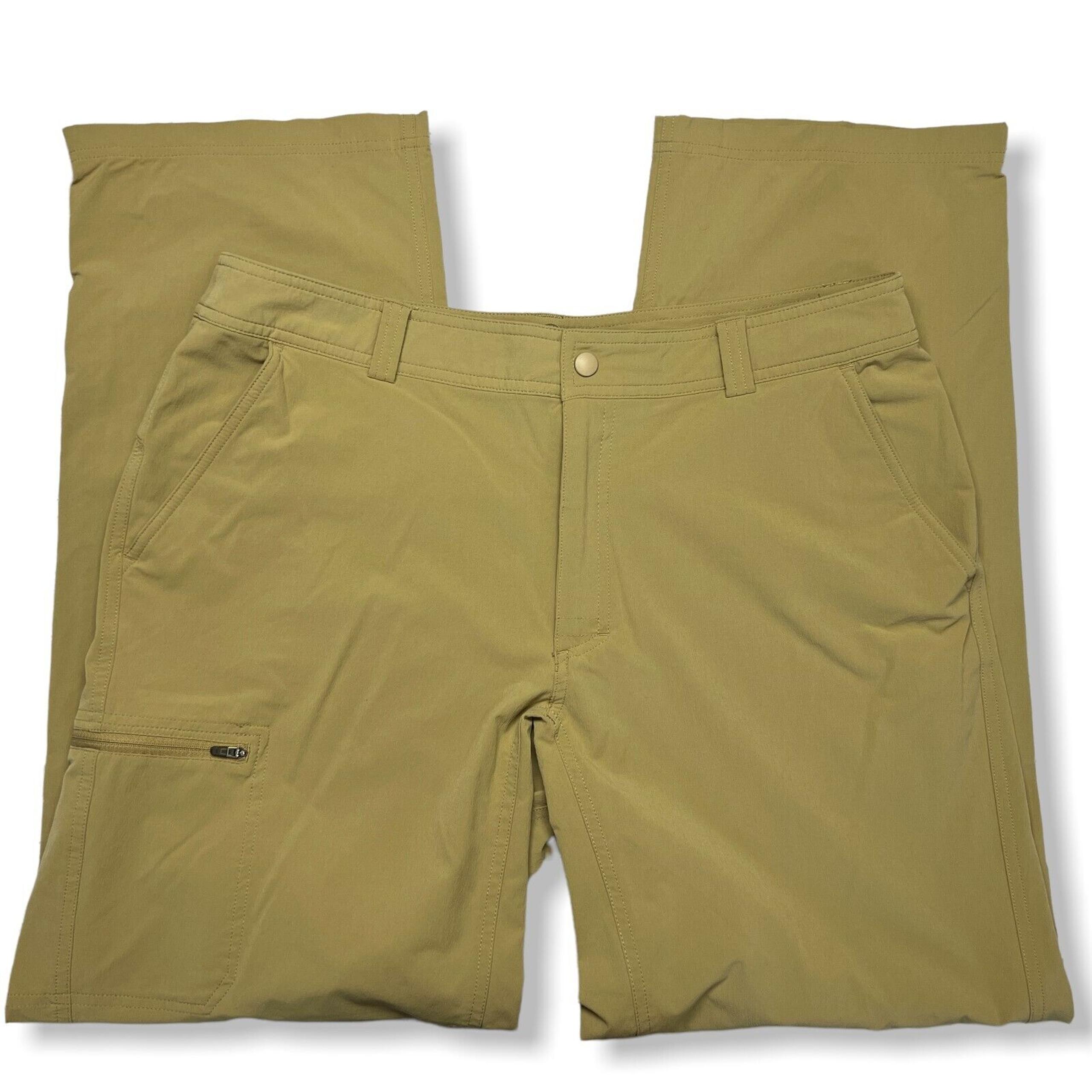 EMS SIZE 36 Convertible Hiking Travel Cargo Pants Brown Yellow Pockets Ankle Zip