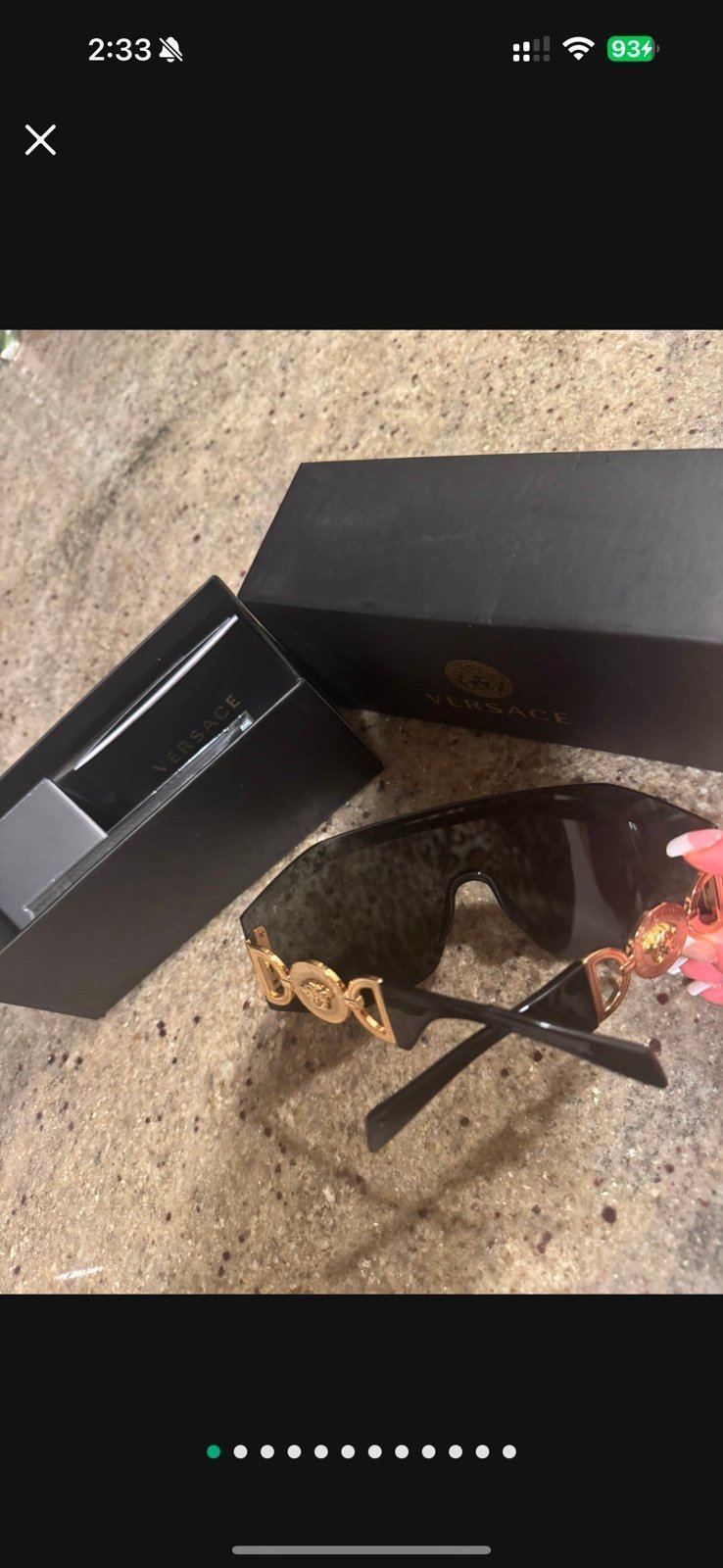VERSACE SUNGLASSES LOGO BLACK AND GOLD NEW WITH EVERYTHING AND WITH BOX