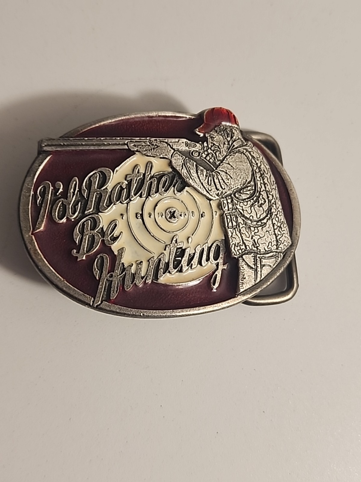 Vintage 1984 I'd Rather Be Hunting Shotgun Target Hunter Pewter & Red Enamel