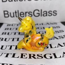 Boyd glass little luck unicorn hand painted Christmas theme orang calico cadmium
