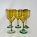 Set of 5 Vintage Hand Blown Goblets Wine Glasses Amber with Green Stem & Foot