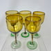 Set of 5 Vintage Hand Blown Goblets Wine Glasses Amber with Green Stem & Foot