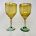 Set of 5 Vintage Hand Blown Goblets Wine Glasses Amber with Green Stem & Foot