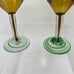 Set of 5 Vintage Hand Blown Goblets Wine Glasses Amber with Green Stem & Foot
