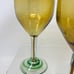 Set of 5 Vintage Hand Blown Goblets Wine Glasses Amber with Green Stem & Foot