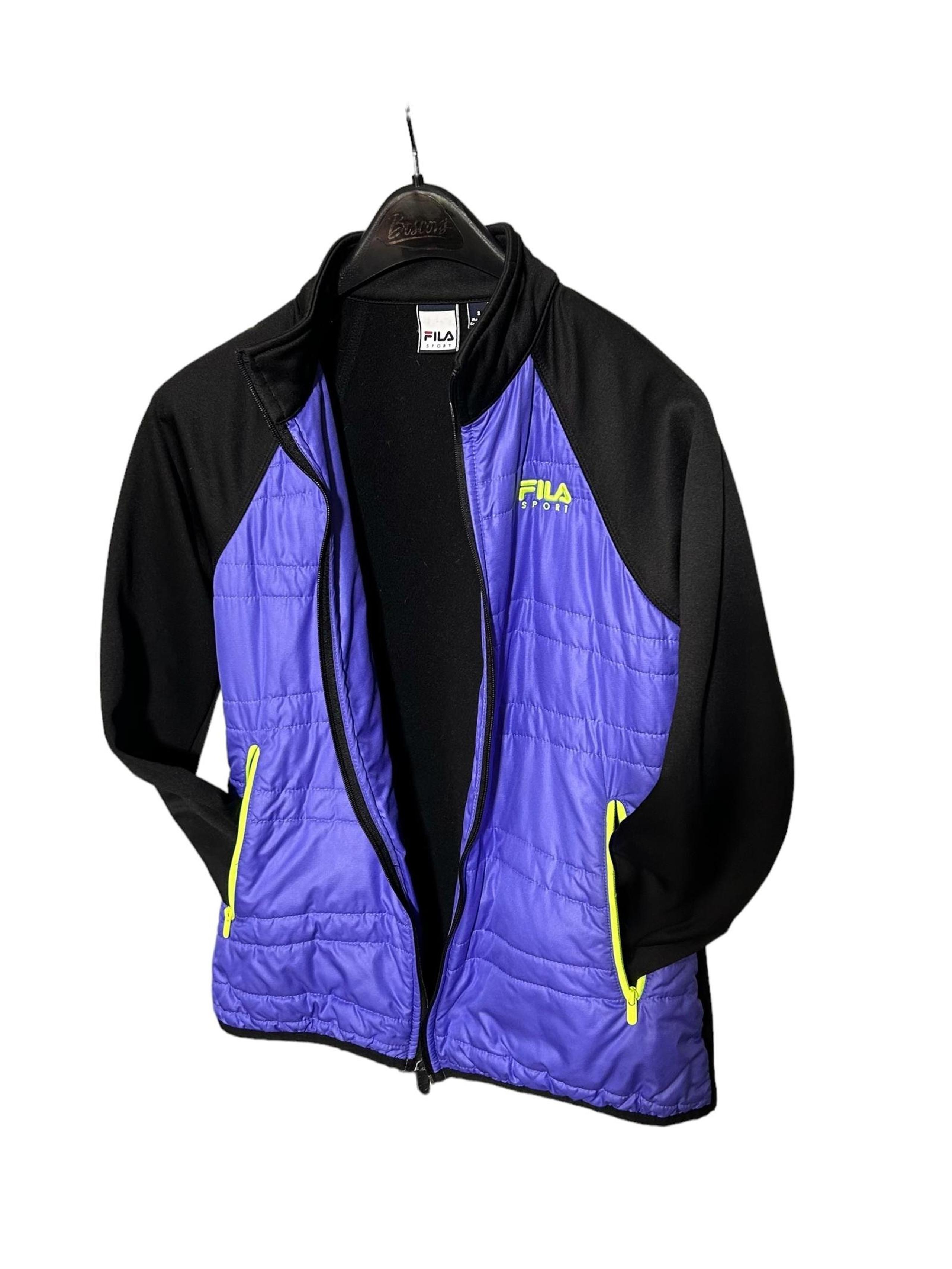 Fila Sport Womens S Track Jacket Black Purple Small 90's Colorblock Fleece Lined
