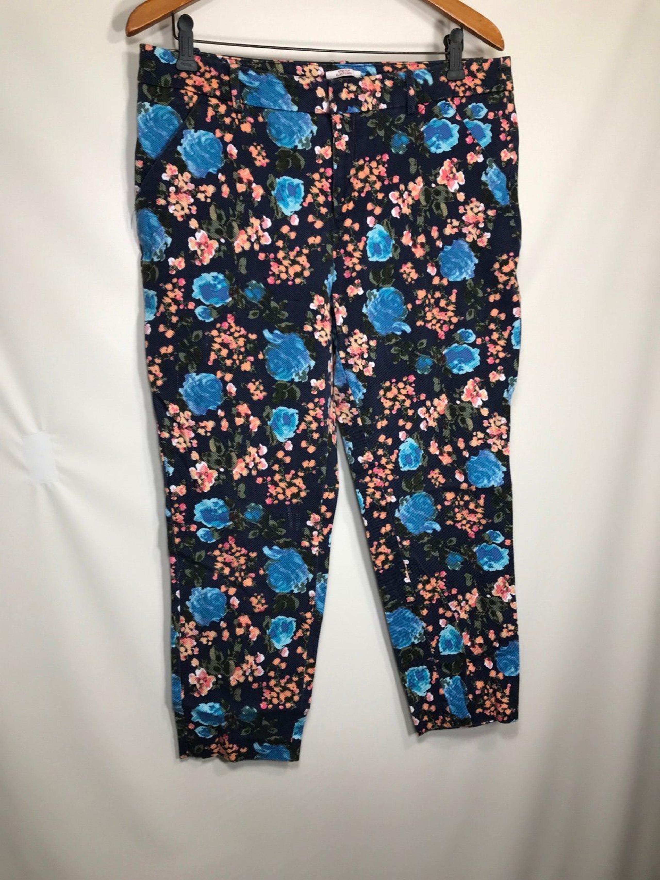 Merona Pants Size 14 Floral Print Classic Fit Blue Orange Multicolor print