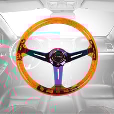 JDM TRD Universal 6-Hole 350mm Deep Dish Orange Crystal Bubble Steering Wheel