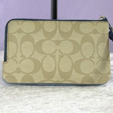 Coach Signature Canvas & Leather Wristlet – Khaki / Blue