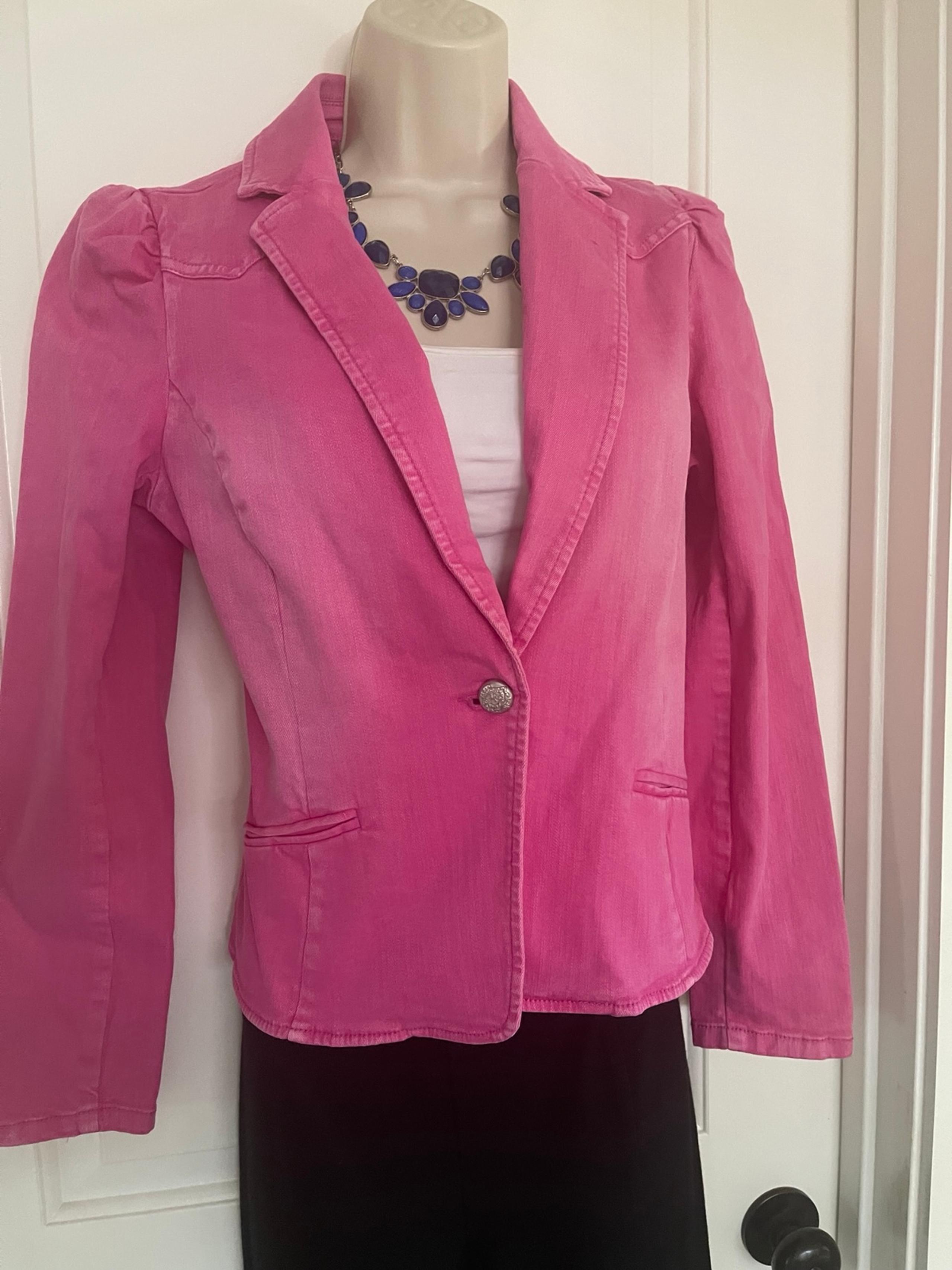 INC International Concepts Puff sleeve blazer jean jacket Pink denim NWT!