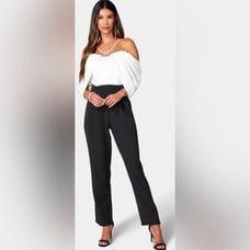 NWT BEBE Women’s Black White Satin Bodice Jumpsuit - Size XL