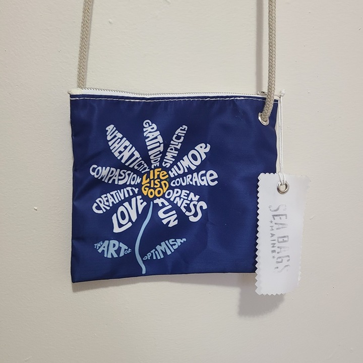 NWT Sea Bags Maine Life Is Good Blue USA Recycled Sail Cloth Slim Crossbody