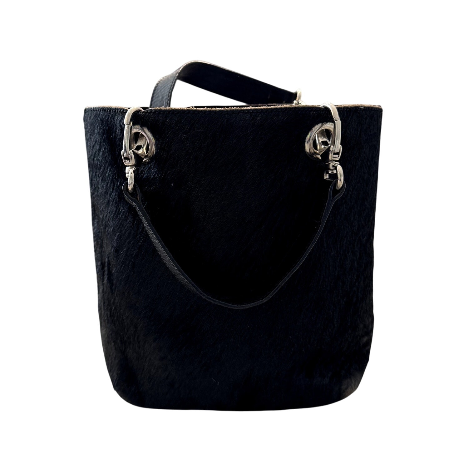 VTG MAURIZIO TAIUTI 100% Leather Calf Hair Bucket Bag Purse Handbag Black