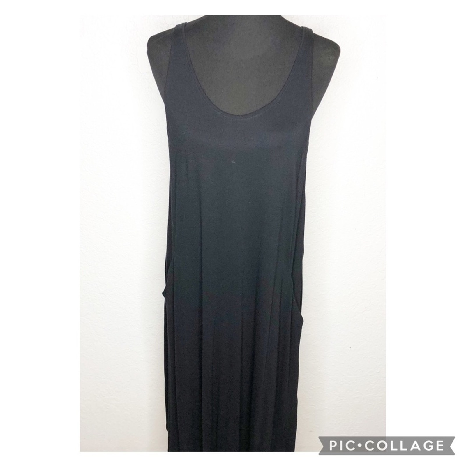 Eileen Fisher black sleeveless scoop neck midi dress size Petite Medium PM