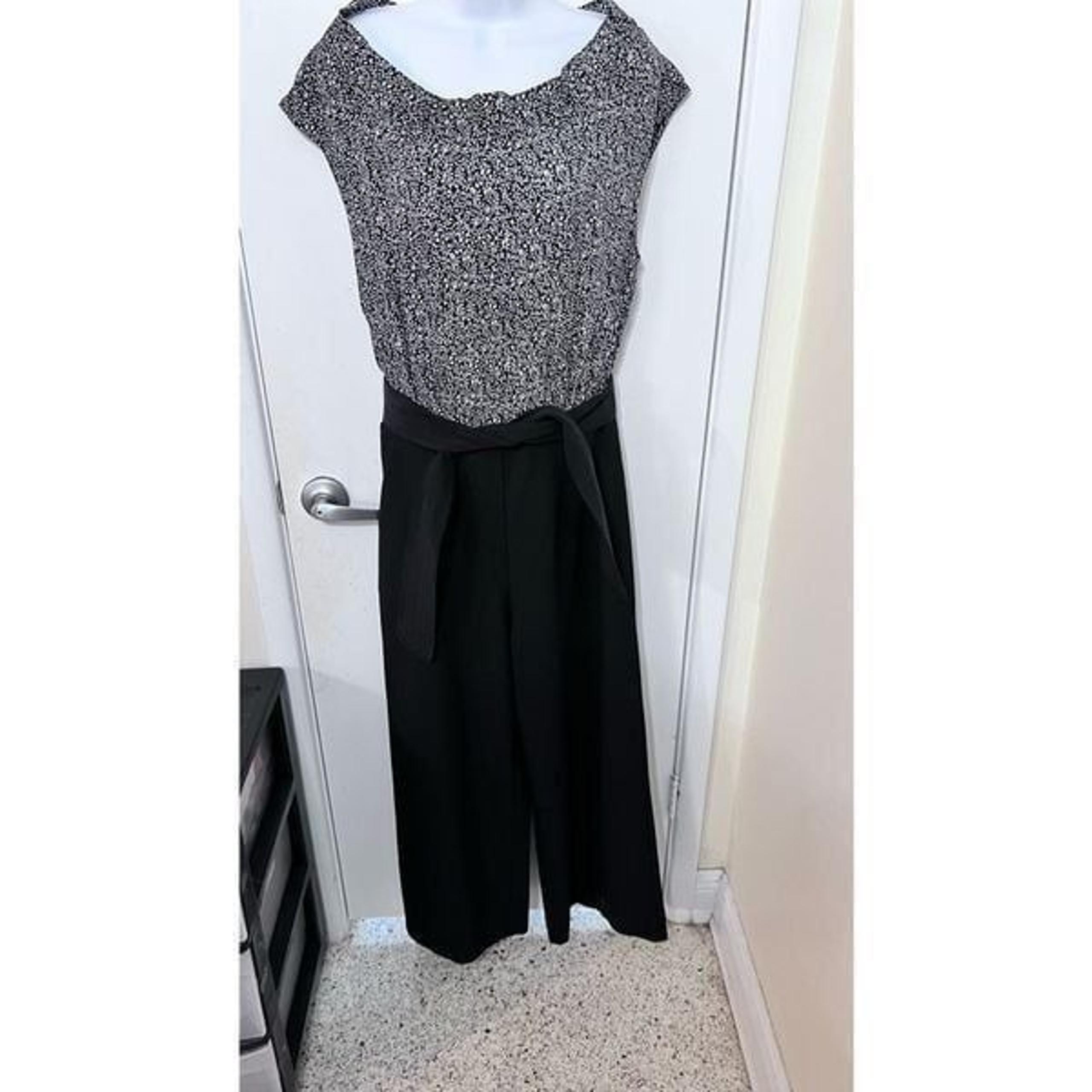 Rebecca Taylor Tailored Women's Floral Waist Ribbon Tie Jumpsuit Black Size 8