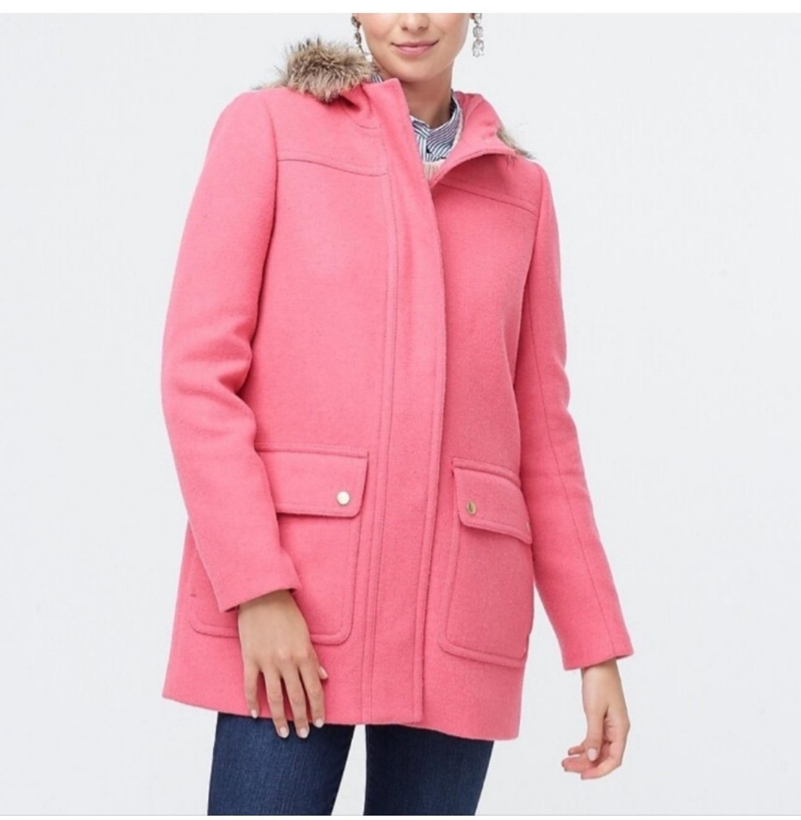 NWOT J. Crew Hooded Vail Wool Blend Parka in Coral Pink
