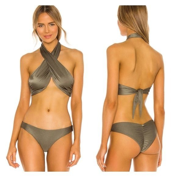 PQ Swim Talie Bikini Top and Teeny Bottom in Moss Green Set Revolve Size Small S