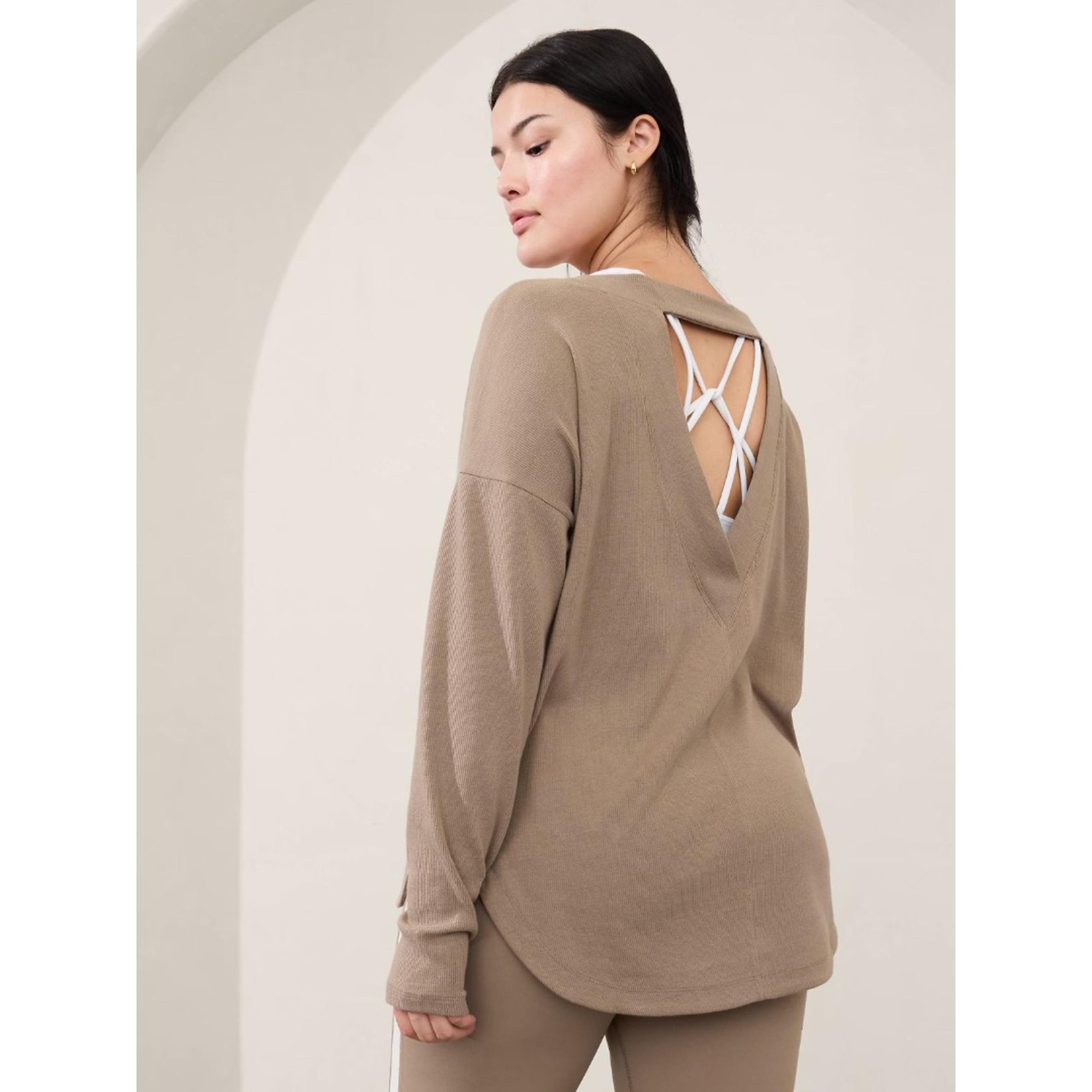 ATHLETA Women's Brown Presence Ribbed Open Back Long Sleeve Sweatshirt Top XS
