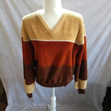 Levi's 1970s Vintage Retro Colorblock Shag Carpet Terry Cloth V-neck Sweater