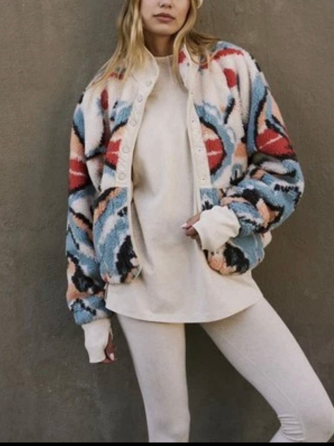 New FP Movement FREE PEOPLE Hit The Slopes Printed Fleece Jacket XS Multi Combo