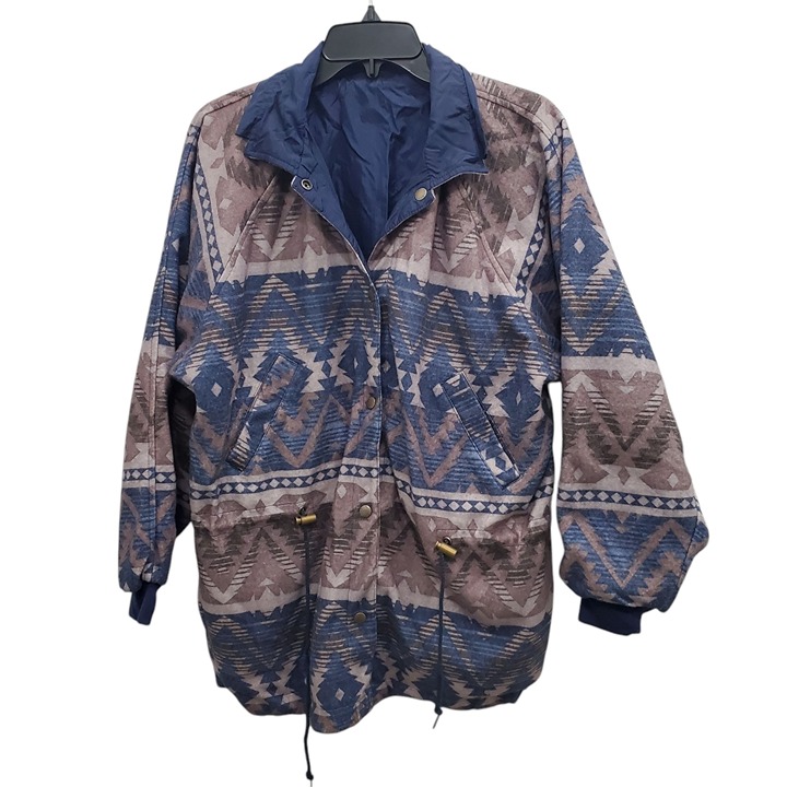 Casual Club Vintage 80s Reversible Fleece Southwest Nylon Windbreaker Jacket S
