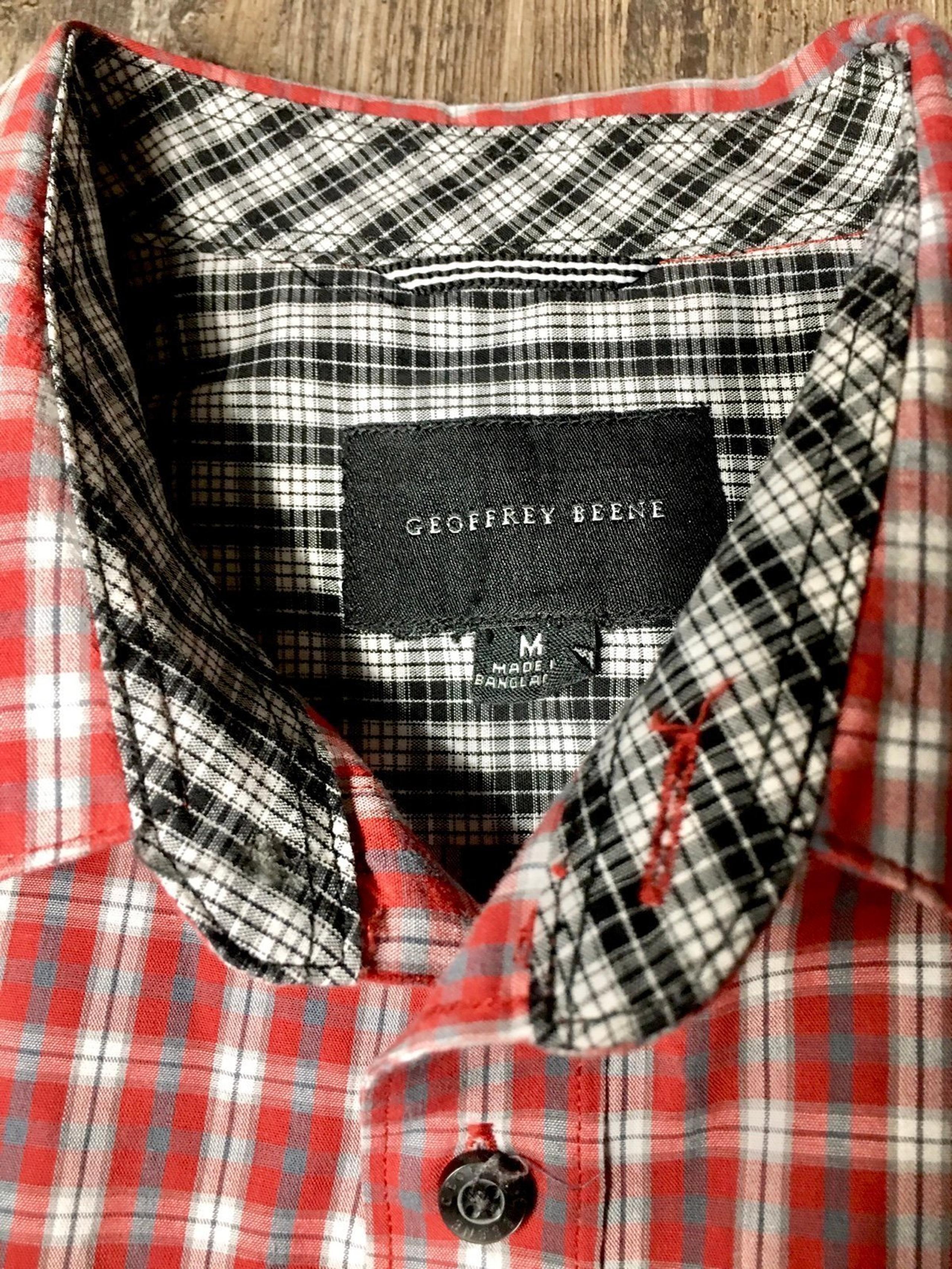 GEOFFREY￼ BEENE Mens Sz M Dress Shirt/Red-Black-White Plaid/23”P2P-30”L-19”Sleev