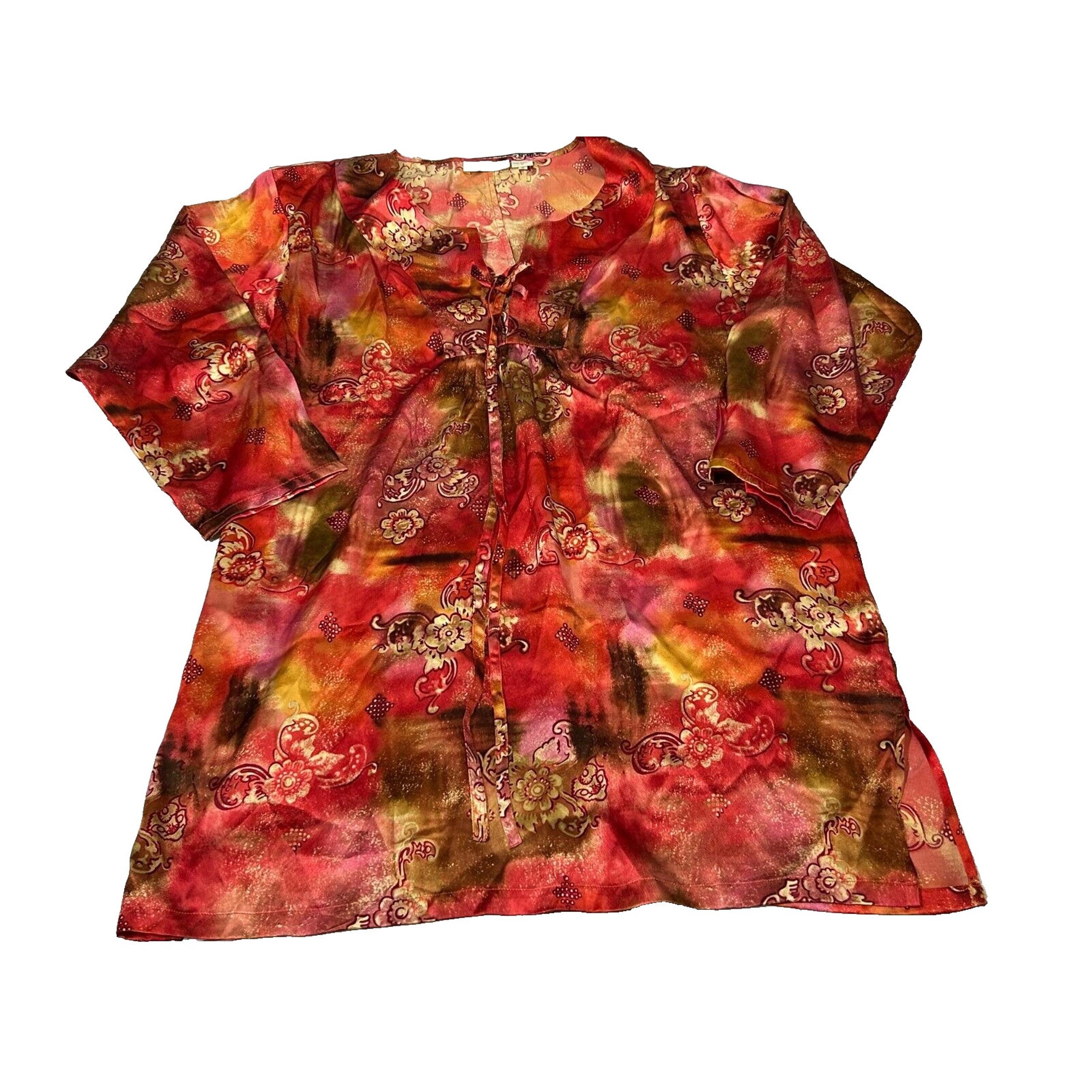 Vtg Victoria's Secret Gold Label Red Women's Floral Silk Nightgown Size Medium