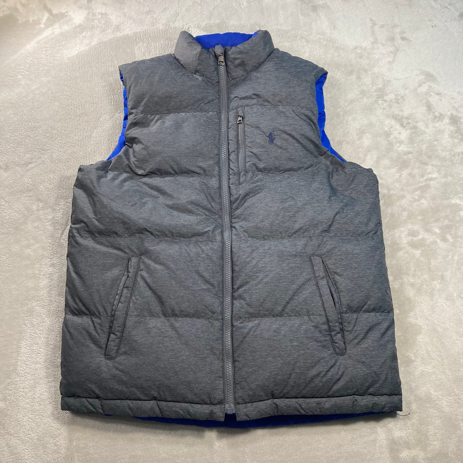 Polo Ralph Lauren Quilted Puffer Down Reversible Full Zip Vest Boys XL Grey/Blue