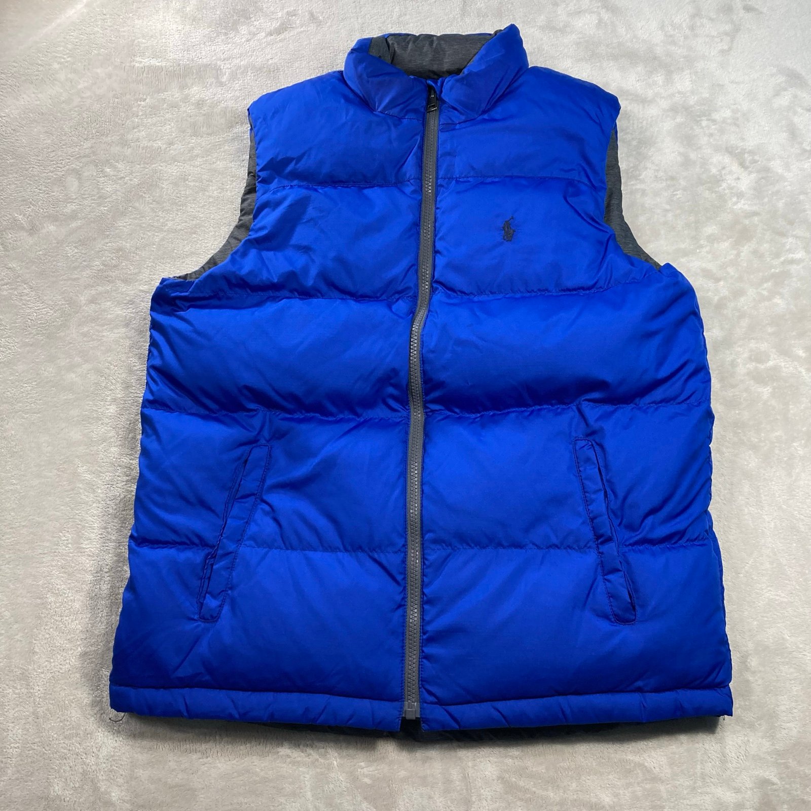 Polo Ralph Lauren Quilted Puffer Down Reversible Full Zip Vest Boys XL Grey/Blue